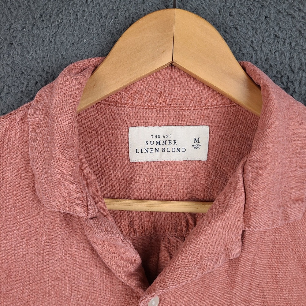 Abercrombie & Fitch Mens Medium Linen Blend Short Sleeve Camp Shirt Rose Pink - Picture 3 of 6